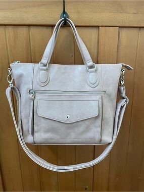 Bueno Pale Pink Tote Bag with Front Pocket and Crossbody Strap